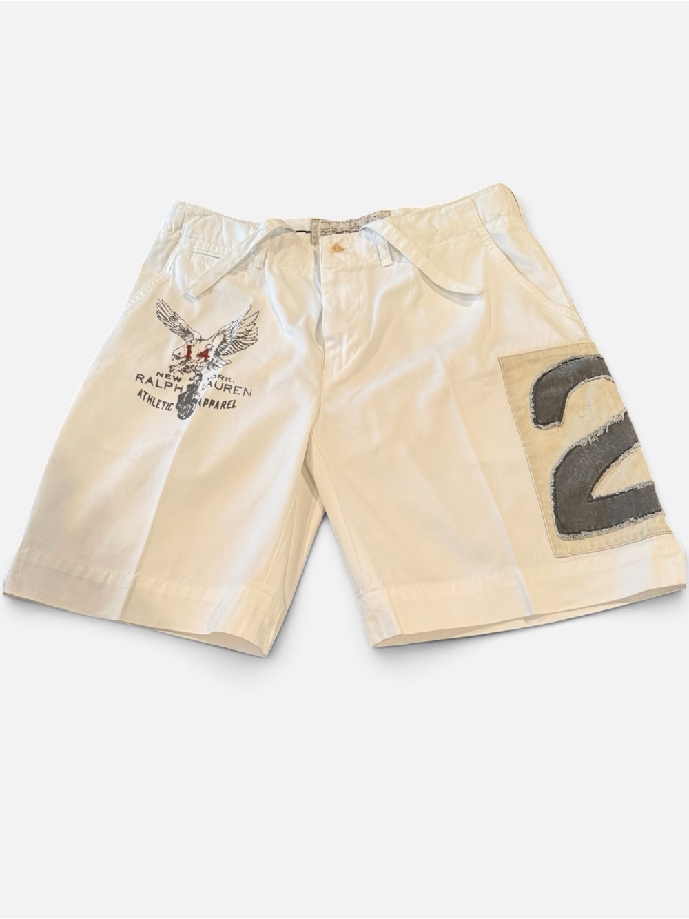 PoloRalph Lauren Cream Men's Graphic Patch "Madison Avenue" Cotton Shorts W36